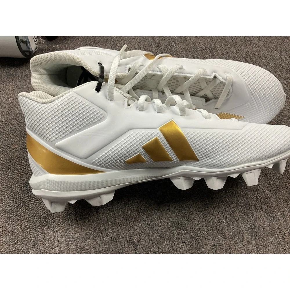 NEW! Adidas Adizero Impact.2 Men Wite/ Gold Football Cleats Sz 12 IF5106
